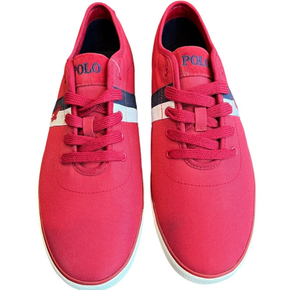 Ralph Lauren Polo Men’s 11D Canvas Sneakers Red Pony Halford Low Top Extra Laces